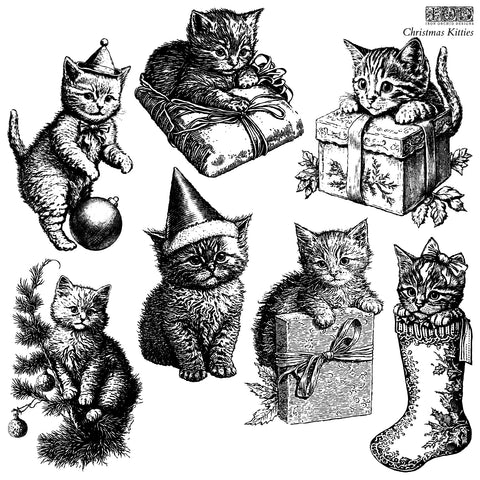 IOD Decor Stamps Christmas Kitties 12x12" by Iron Orchid Designs